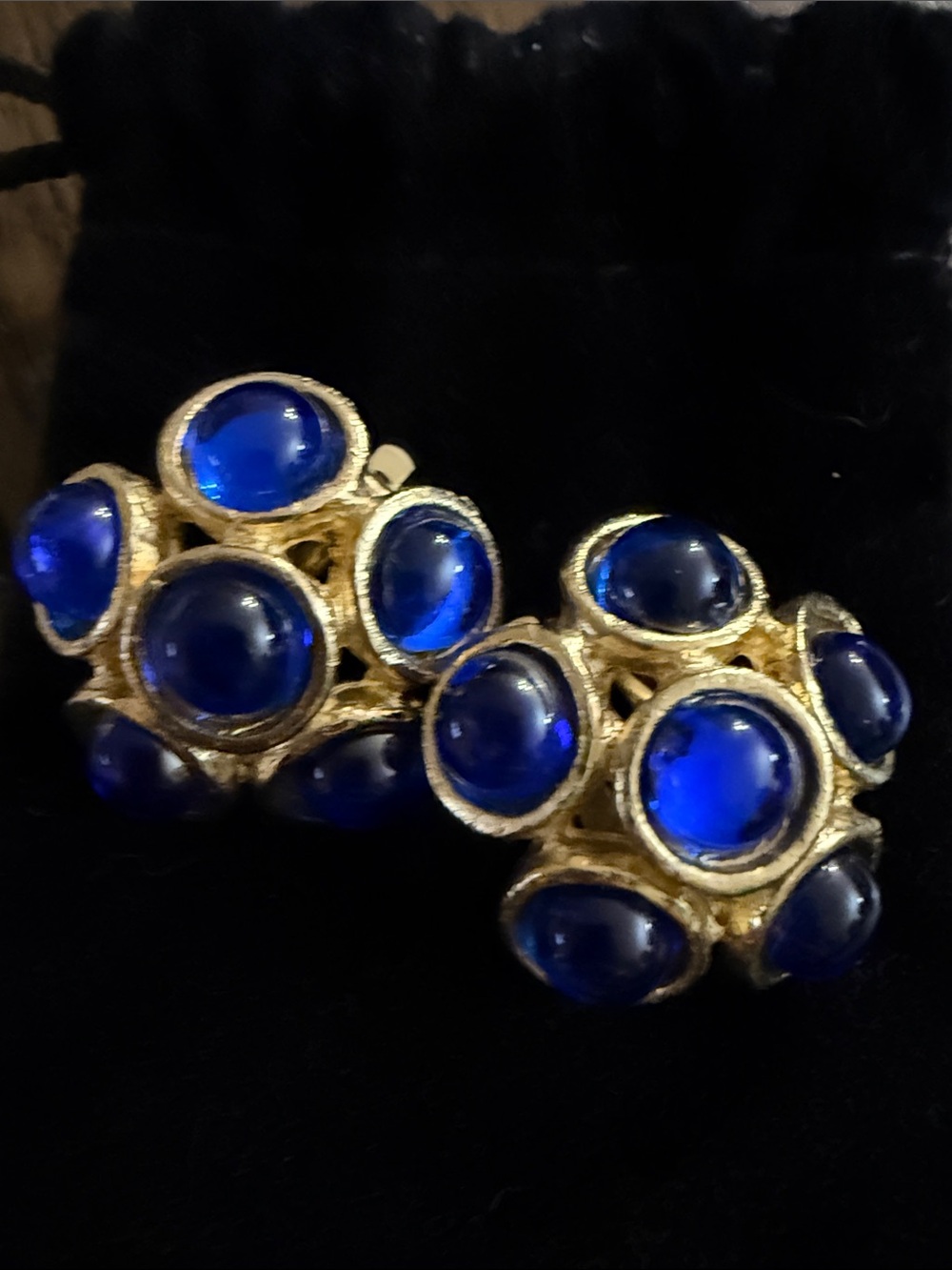 Gold-Tone Clip-on Earrings in Royal Blue